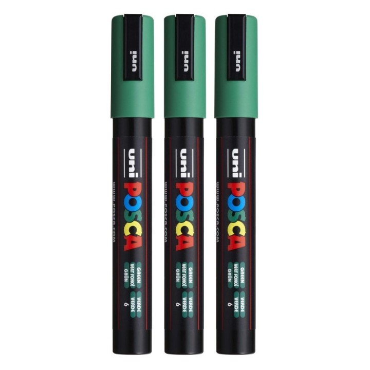 POSCA PC-5M Paint Markers, Medium Bullet Tip (1.8-2.5 mm), Green, Pack of 3