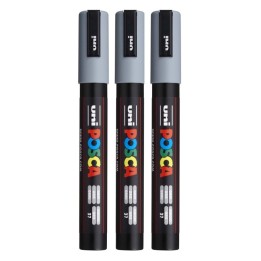 POSCA PC-5M Paint Markers, Medium Bullet Tip (1.8-2.5 mm), Grey, Pack of 3