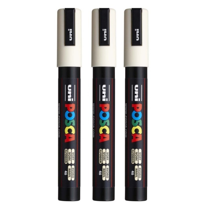 POSCA PC-5M Paint Markers, Medium Bullet Tip (1.8-2.5 mm), Ivory, Pack of 3