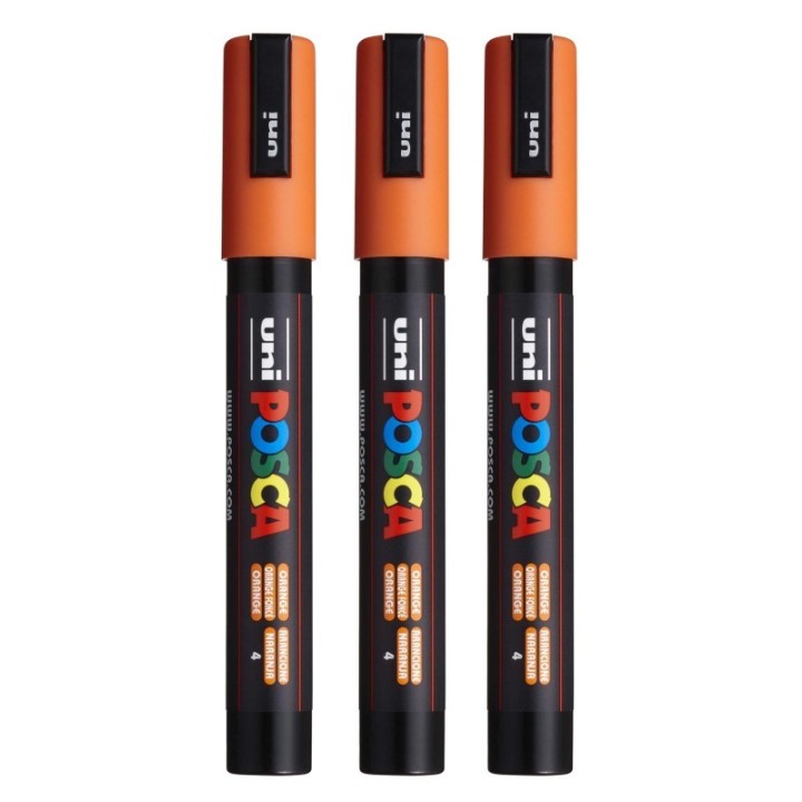 POSCA PC-5M Paint Markers, Medium Bullet Tip (1.8-2.5 mm), Orange, Pack of 3