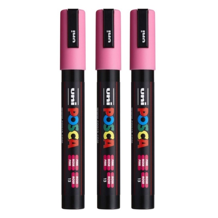 POSCA PC-5M Paint Markers, Medium Bullet Tip (1.8-2.5 mm), Pink, Pack of 3