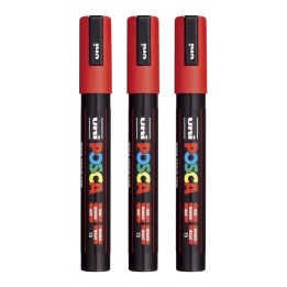 POSCA PC-5M Paint Markers, Medium Bullet Tip (1.8-2.5 mm), Red, Pack of 3
