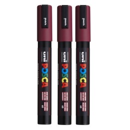 POSCA PC-5M Paint Markers, Medium Bullet Tip (1.8-2.5 mm), Red Wine, Pack of 3