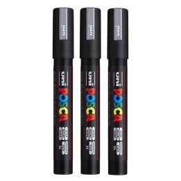 POSCA PC-5M Paint Markers, Medium Bullet Tip (1.8-2.5 mm), Silver, Pack of 3