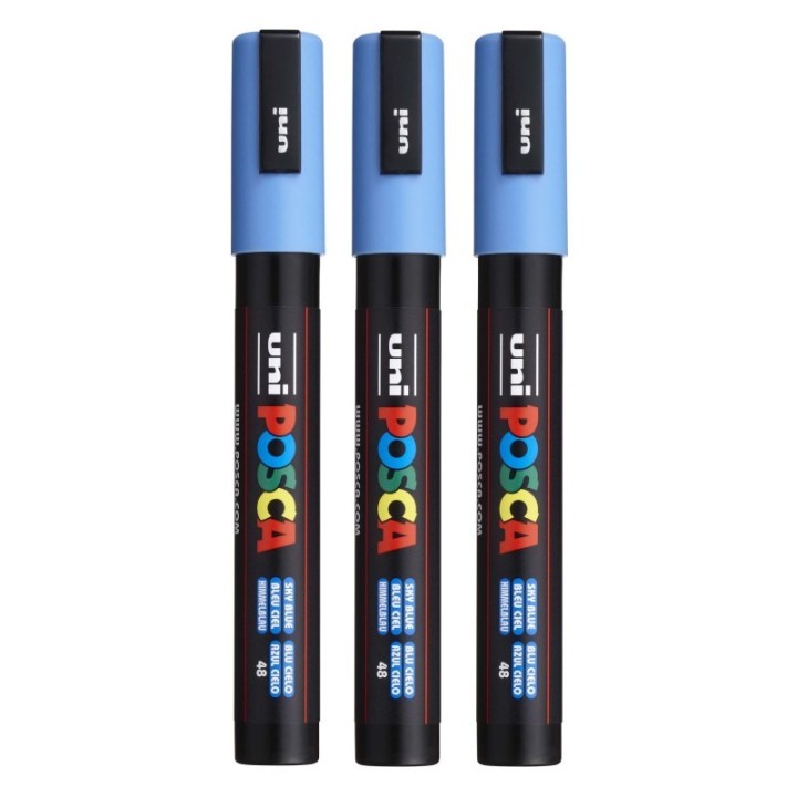POSCA PC-5M Paint Markers, Medium Bullet Tip (1.8-2.5 mm), Sky Blue, Pack of 3