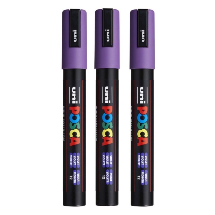 POSCA PC-5M Paint Markers, Medium Bullet Tip (1.8-2.5 mm), Violet, Pack of 3