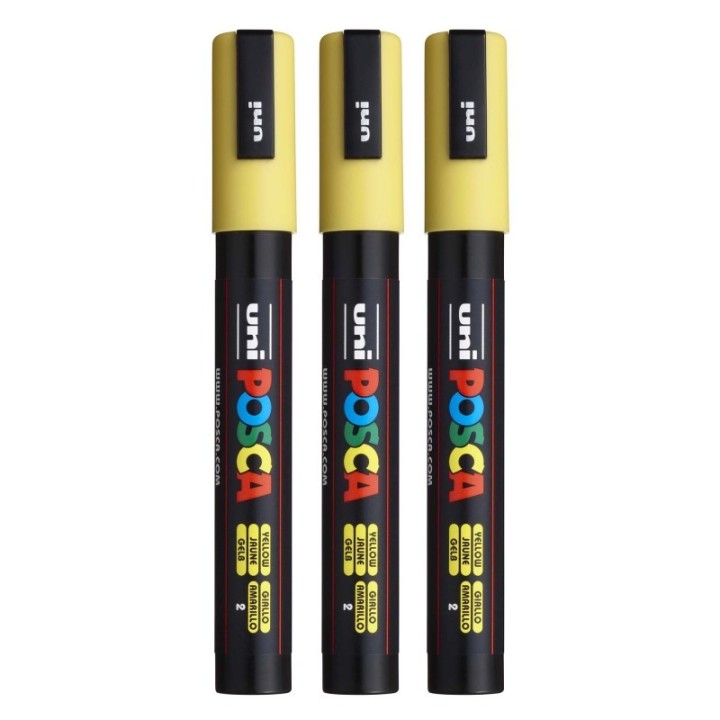 POSCA PC-5M Paint Markers, Medium Bullet Tip (1.8-2.5 mm), Yellow, Pack of 3