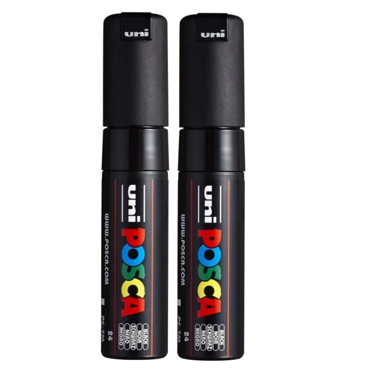 POSCA PC-7M Paint Markers, Broad Bullet Tip (4.5-5.5 mm), Black, Pack of 2