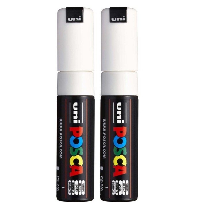POSCA PC-7M Paint Markers, Broad Bullet Tip (4.5-5.5 mm), White, Pack of 2