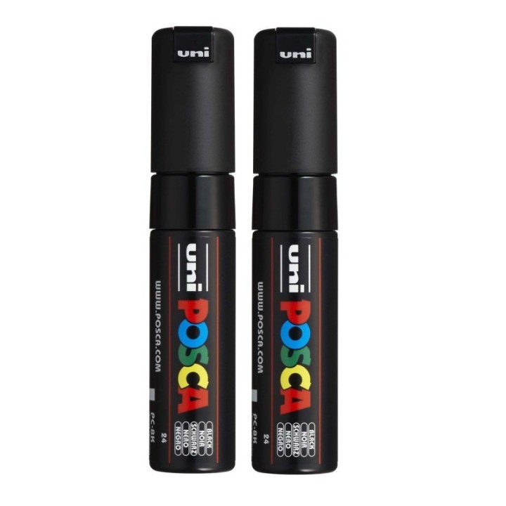 POSCA PC-8K Paint Markers, Broad Chisel Tip (8 mm), Black, Pack of 2