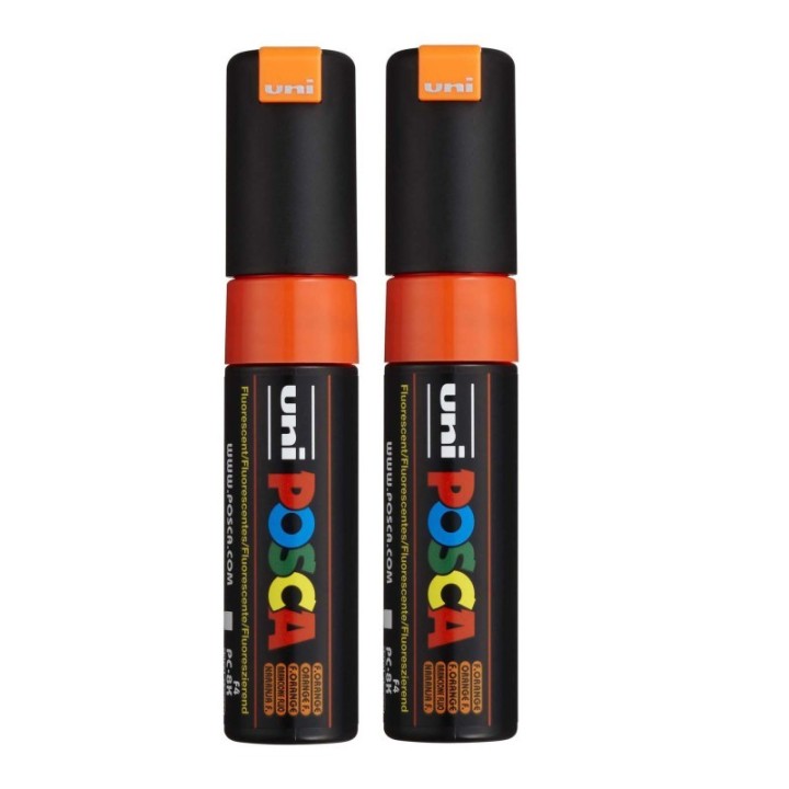 POSCA PC-8K Paint Markers, Broad Chisel Tip (8 mm), Fluorescent Orange, Pack of 2