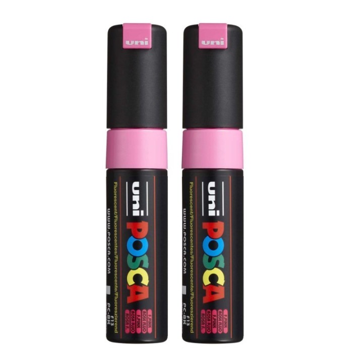POSCA PC-8K Paint Markers, Broad Chisel Tip (8 mm), Fluorescent Pink, Pack of 2