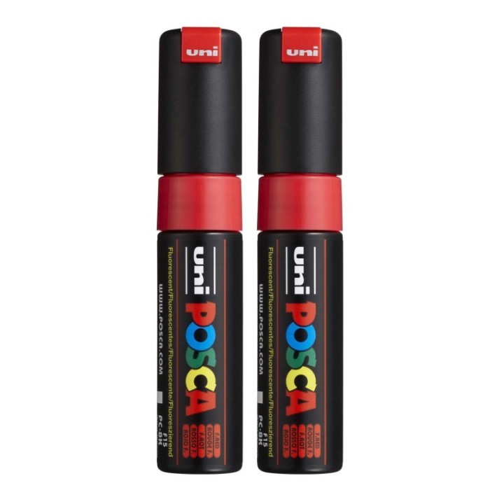 POSCA PC-8K Paint Markers, Broad Chisel Tip (8 mm), Fluorescent Red, Pack of 2