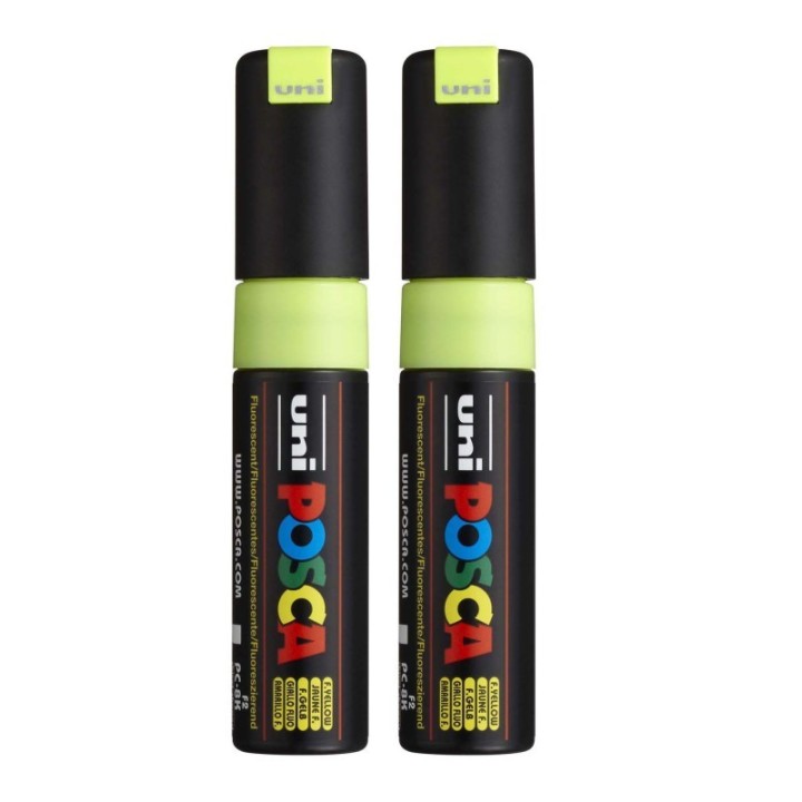 POSCA PC-8K Paint Markers, Broad Chisel Tip (8 mm), Fluorescent Yellow, Pack of 2