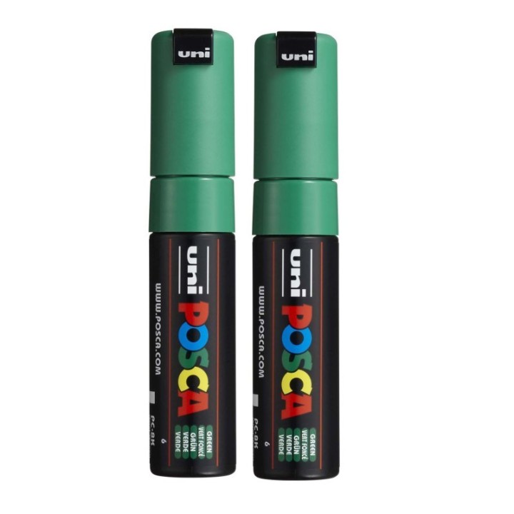 POSCA PC-8K Paint Markers, Broad Chisel Tip (8 mm), Green, Pack of 2
