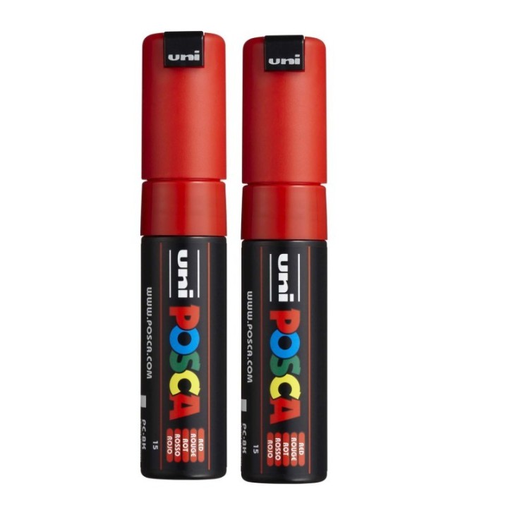 POSCA PC-8K Paint Markers, Broad Chisel Tip (8 mm), Red, Pack of 2