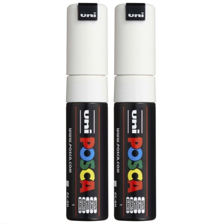 POSCA PC-8K Paint Markers, Broad Chisel Tip (8 mm), White, Pack of 2