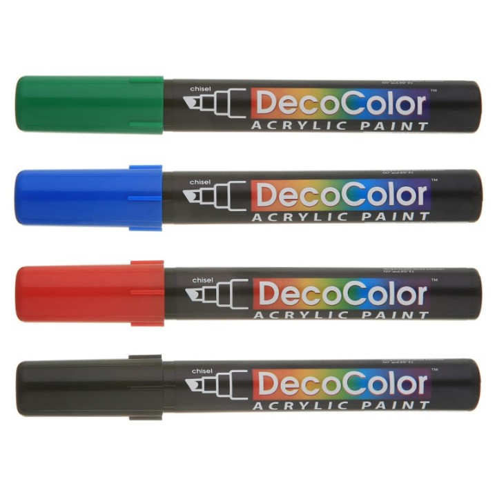 Marvy Uchida® DecoColor® Acrylic Paint Markers, 315-S, Chisel Tip, Primary Colors, Set of 4
