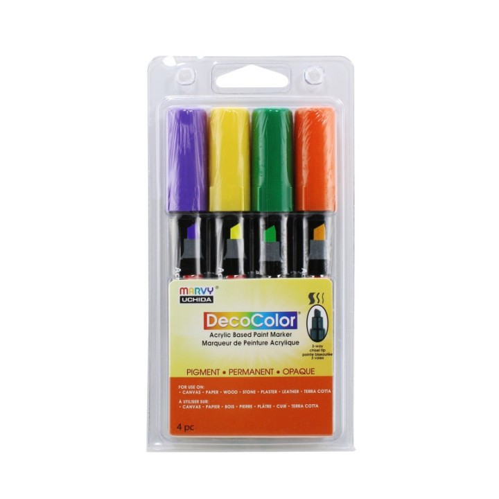 Marvy Uchida® DecoColor® Acrylic Paint Markers, 315-S, Chisel Tip, Festive Colors, Set of 4