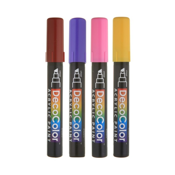 Marvy Uchida® DecoColor® Acrylic Paint Markers, 315-S, Chisel Tip, Bright Colors, Set of 4