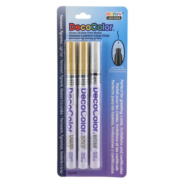 Marvy Uchida® DecoColor® Paint Markers, Extra Fine Tip, 1234-3A, Metallic Colors, Set of 3