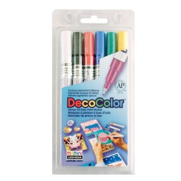 Marvy Uchida® DecoColor® Paint Markers, Extra Fine Tip, 1234-6A, Assorted Colors, Set of 6