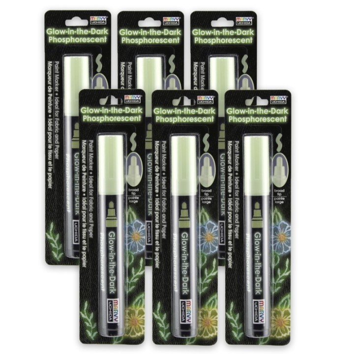 Marvy Uchida® Glow In The Dark Green Fabric Marker, Pack of 6