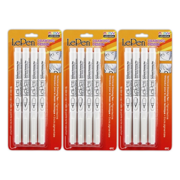 Marvy Uchida® LePen® Drawing Pens, 4 Per Pack, 3 Packs