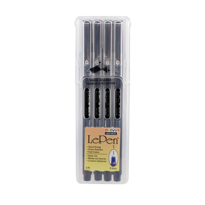 Marvy Uchida® Le Pen® Drawing Pens, Black, 0.3 mm Tip, Set of 4