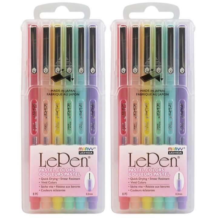 Marvy Uchida® LePen® Micro-Fine Point Pen, Pastel, 6 Per Pack, 2 Packs