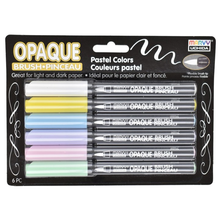 Marvy Uchida® Opaque Brush Tip Markers, 4700-6P, Pastel Colors, Set of 6