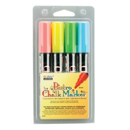 Marvy Uchida® Broad Point Chalk Marker Broad Tip Set 4A, Fluorescent Red, Blue, Yellow and Green