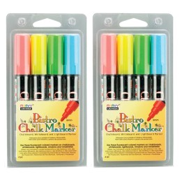 Marvy Uchida® Broad Point Chalk Marker Broad Tip Set 4A, Fluorescent Red, Blue, Yellow and Green, 4 Per Set, 2 Sets