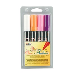 Marvy Uchida® Broad Point Chalk Marker Broad Tip Set 4B, Fluorescent Violet, Orange, Pink, White