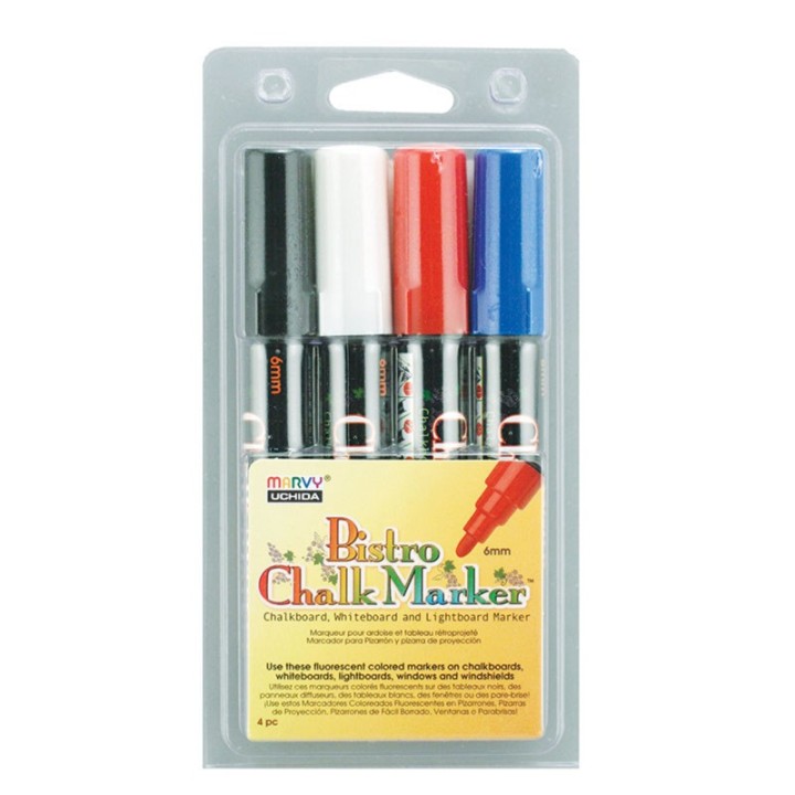 Marvy Uchida® Broad Point Chalk Marker Broad Tip Set 4C, Basic Colors, Pack of 4