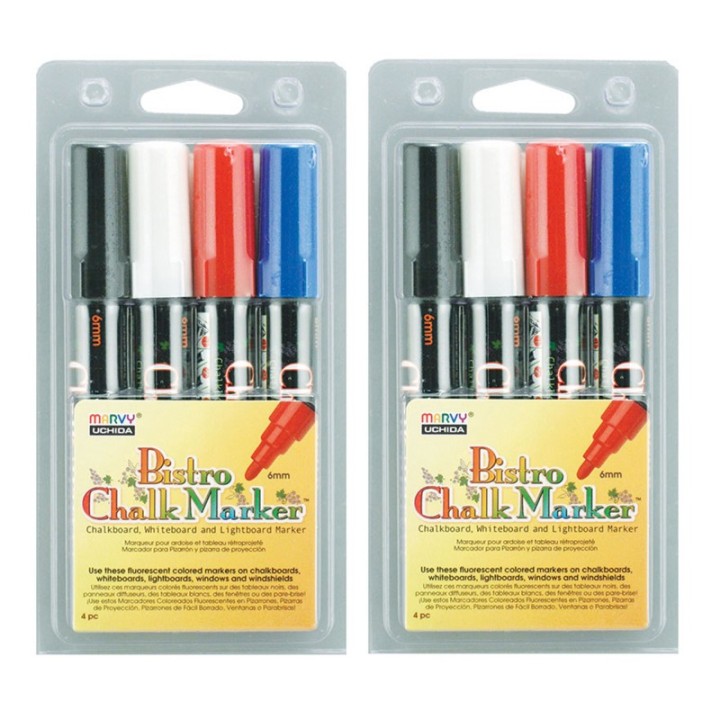 Marvy Uchida® Broad Point Chalk Marker Broad Tip Set 4C, Basic Colors, 4 Per Pack, 2 Packs