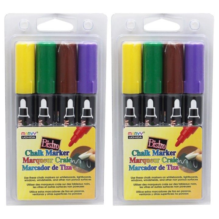 Marvy Uchida® Broad Point Chalk Marker Broad Tip Set 4D, 4 Per Pack, 2 Packs