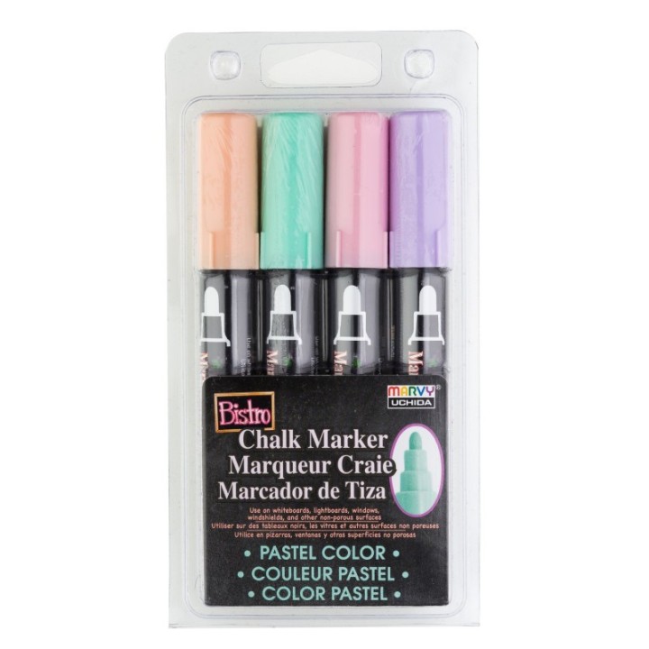 Marvy Uchida® Bistro Chalk Markers, Broad Tip, 4-Color Set, Blush Pink, Peppermint, Pastel Peach, Pale Violet