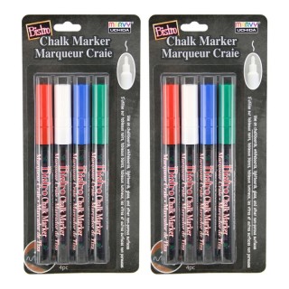 Marvy Uchida® Bistro Chalk Markers, Fine Tip, Red, Green, Blue, White, 4 Per Pack, 2 Packs