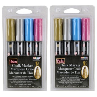 Marvy Uchida® Bistro Chalk Markers, Chisel Tip, Silver, Gold, Blue, Red, 4 Per Pack, 2 Packs