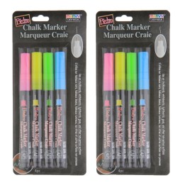 Marvy Uchida® Bistro Chalk Markers, Extra Fine Tip 4-Color Set, Fluorescent Pink, Blue, Green, Yellow, 2 Sets