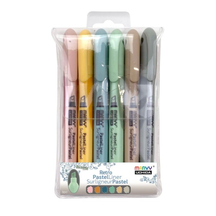 Marvy Uchida® Retro Pastel Liner Markers, Chisel Tip, Set of 7