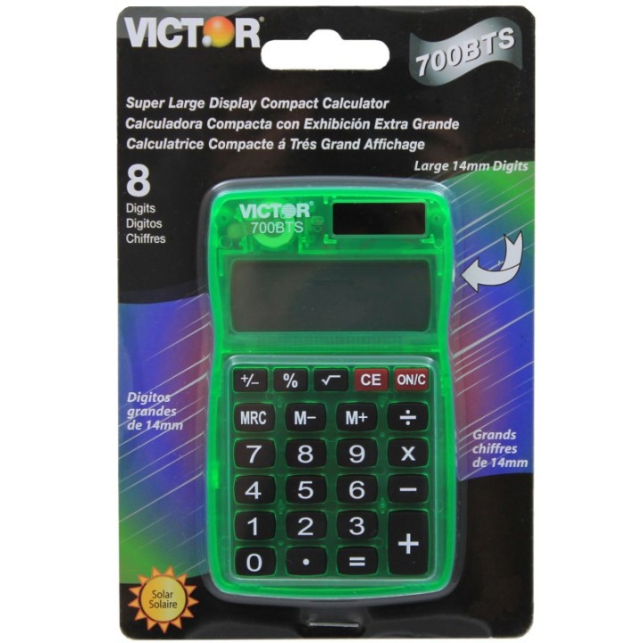 Victor 8 Digit Pocket Calculator in Ass't Translucent Bright Colors