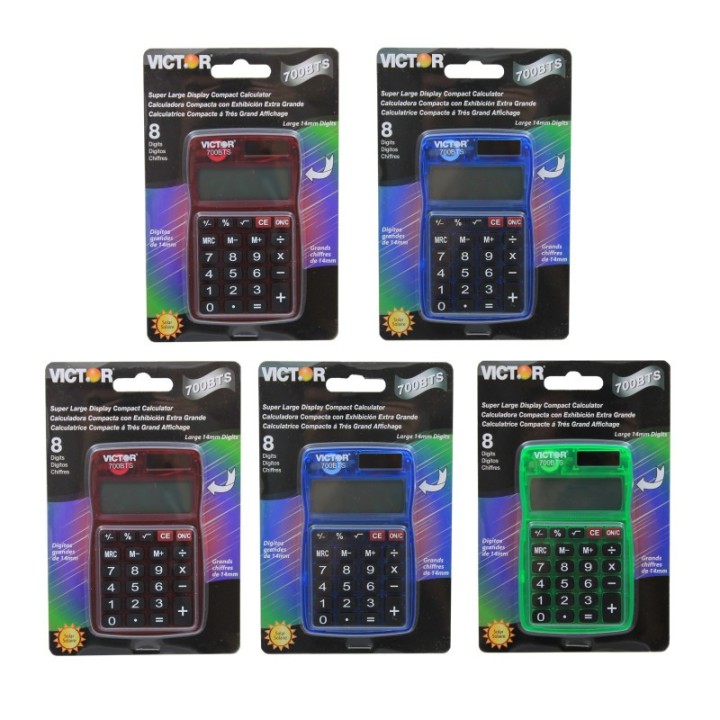 Victor Dual Power Pocket Calculator, Pack of 5