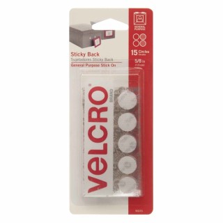 VELCRO® Original Sticky Back Dots, White, 5/8 in (1.5 cm), Pack of 15
