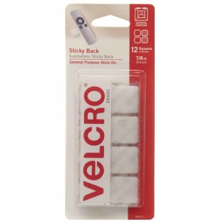 VELCRO® Original Sticky Back Squares, White, 7/8 in (2.2 cm), Pack of 12