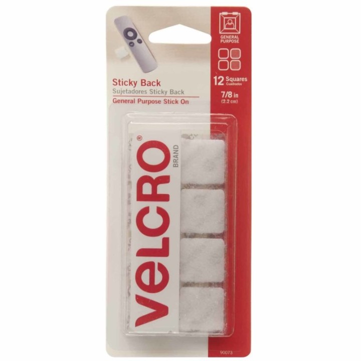 VELCRO® Original Sticky Back Squares, White, 7/8 in (2.2 cm), Pack of 12