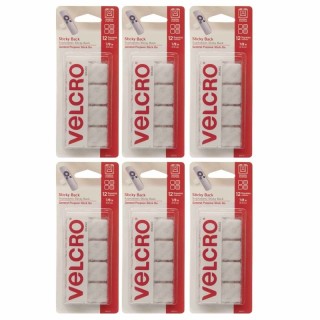 VELCRO® Sticky Back™ Square Fasteners, 7/8", White, 12 Per Pack, 6 Packs