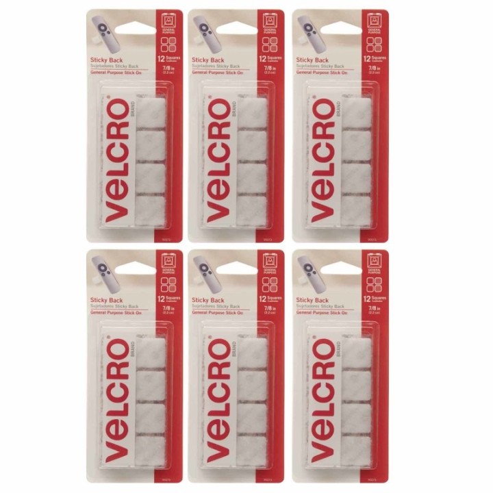 VELCRO® Sticky Back™ Square Fasteners, 7/8", White, 12 Per Pack, 6 Packs