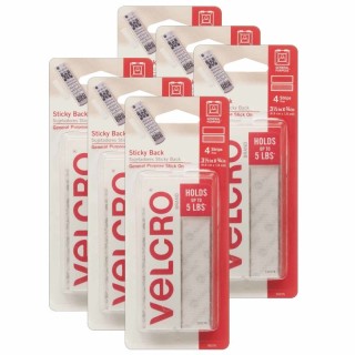 VELCRO® Sticky Back™ Strips, 3/4" x 3-1/2", White, 4 Per Pack, 6 Packs